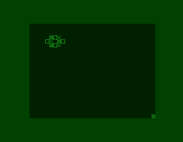 Acorn Atom native bitmap output: a small patterned region, an erased cell and an isolated bottom-right tile