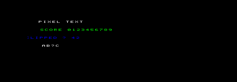 Native CPC 464 MODE 1 output with original bitmap text at several pixel positions