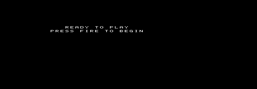 An original READY TO PLAY prompt and PRESS FIRE TO BEGIN line centred within the declared panel on CPC 464 MODE 1.