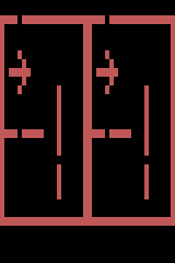 A red maze with interior walls, passages and an arrow, repeated across both halves of the TIA picture.