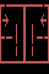 The maze's right half is reflected, including its doorway, interior passages and arrow direction.