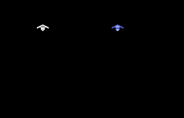Two twelve-pixel-wide ship shapes, one pale and one blue, placed at different positions in the MARIA display.