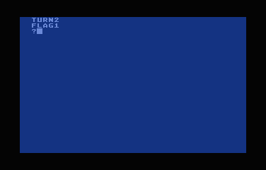 The Atari XL BASIC caller after two accepted commands, showing TURN 2 and FLAG 1.