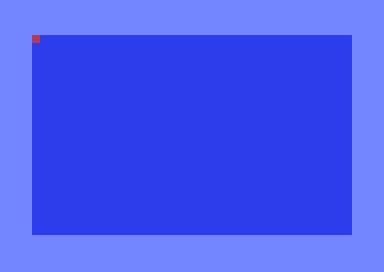 A single red block in the top-left corner of the C64's screen.