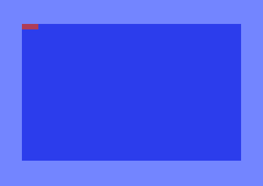 Three solid red blocks in a row at the top-left of the C64 screen.