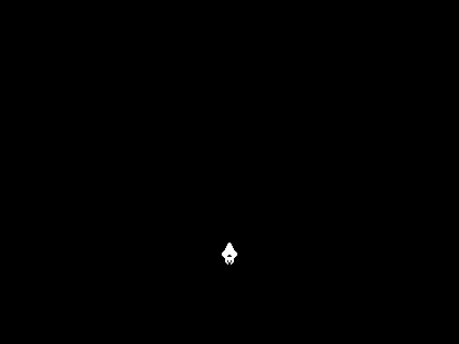 A single white spaceship sprite — a pointed hull with flared wings — near the bottom centre of an otherwise black screen.