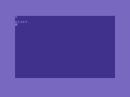 A cleared C64 screen with a single A in the top-left corner.