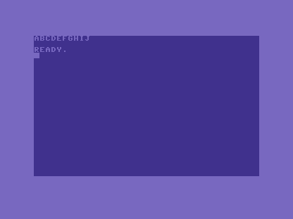 A cleared C64 screen with ABCDEFGHIJ along the top row.