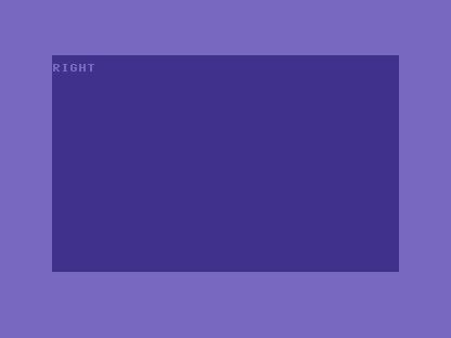 A C64 screen showing the word RIGHT, with the joystick pushed right.