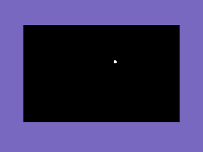 A black C64 screen with a single white ball above and right of centre.