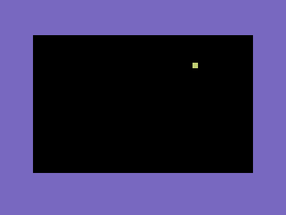 A C64 screen, black background, the rover block driven up and to the right of centre.