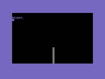 A black C64 screen with a single grey tower rising from the bottom centre.