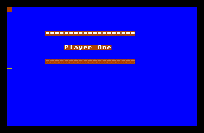 A blue AMOS screen with two identical divider lines of equals signs, and 'Player One' between them.