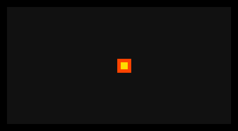 A near-black screen with a small orange square with a yellow centre, sitting in the middle.