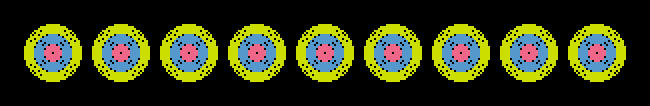 A row of nine identical concentric-circle 'target' shapes.
