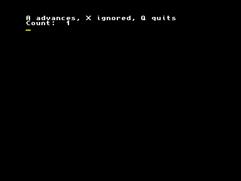 The deliberately broken native caller shows 1 after its second accepted A command.