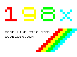 198x in Spectrum colours above a rainbow stripe