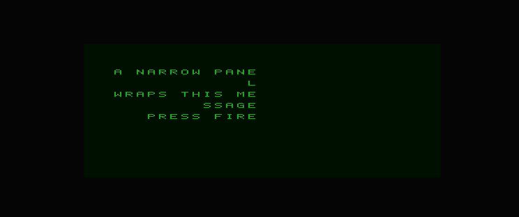 The custom message wraps into five right-aligned lines inside a narrower panel on Dragon 32 PMODE 4.