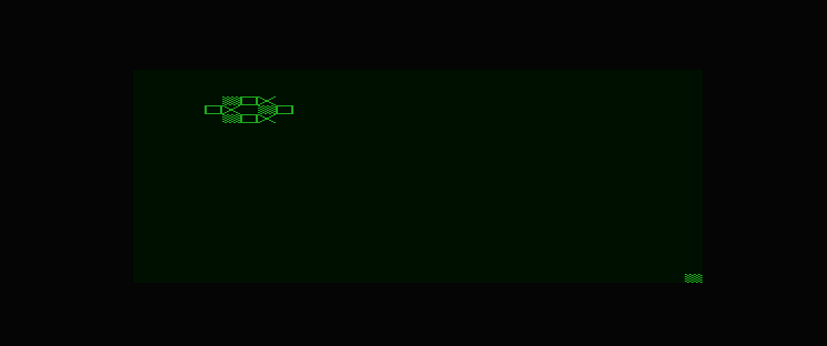 Dragon 32 native bitmap output: a small patterned region, an erased cell and an isolated bottom-right tile