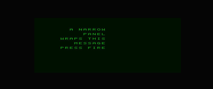 The custom message wraps into five right-aligned lines inside a narrower panel on Dragon 32 PMODE 4.