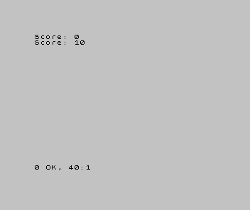 A Spectrum screen showing two lines: Score: 0, then Score: 10.