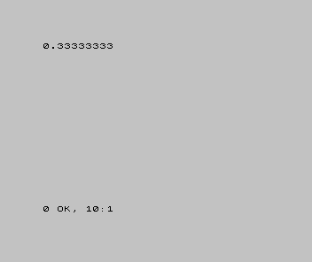 A Spectrum screen showing 0.33333333 printed below the program PRINT 1/3.