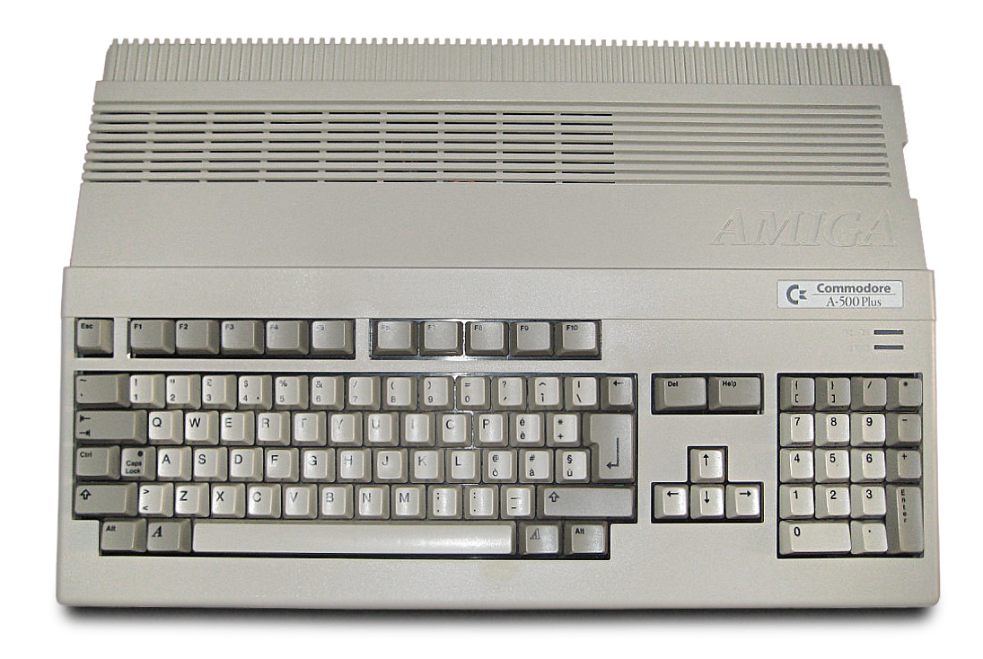 Commodore Amiga 500 Plus photographed on a white background