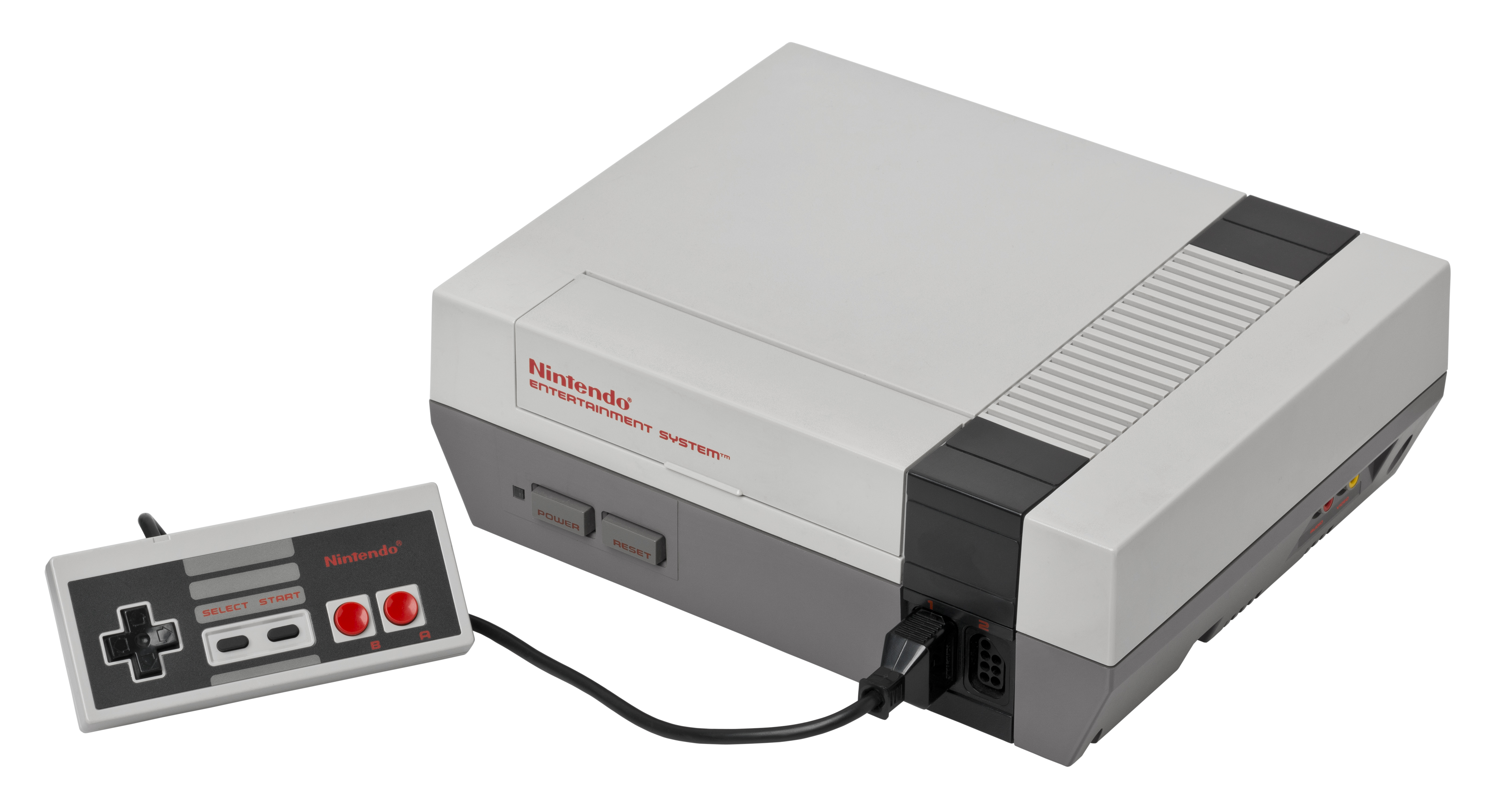 Nintendo Entertainment System console with its wired controller