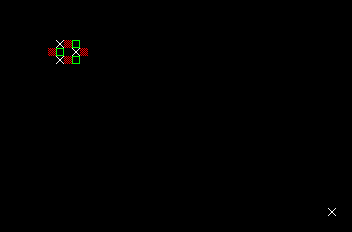 Mattel Aquarius native diagnostic showing a small patterned region, a single-cell redraw and a separate corner tile