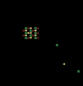 MTX native output: a small coloured map region, a single-cell redraw and isolated edge tiles