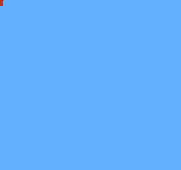 A small red block in the top-left corner of a light-blue NES screen.