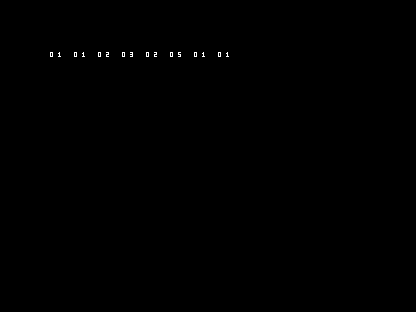 C64 shows the deliberate error row 01 01 02 03 02 05 01 01.