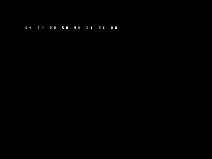 C64 shows the working diagnostic row 14 64 28 50 9B 01 01 00.