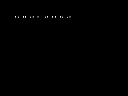 C64 shows the deliberate error row 01 01 00 0F 00 00 00 00.