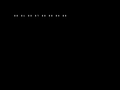 C64 shows the deliberate error row 00 01 03 07 00 00 0A 00.
