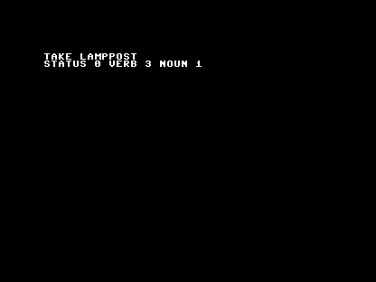 The prefix comparison accepts LAMPPOST as LAMP: status 0, verb 3, noun 1.