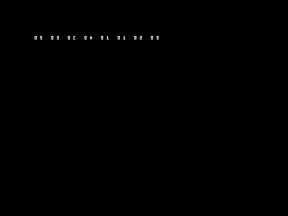 C64 shows the deliberate error row 05 03 0C 0A 01 01 02 03.