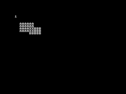 A and B mark two boxes, X marks their shared cells, and the result is 1.