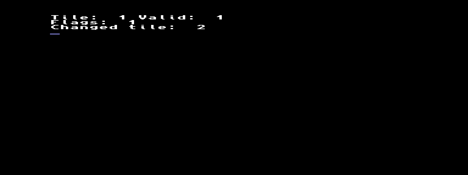 The small original AMOS caller shows Tile 1, Flags 1 and Changed tile 2.