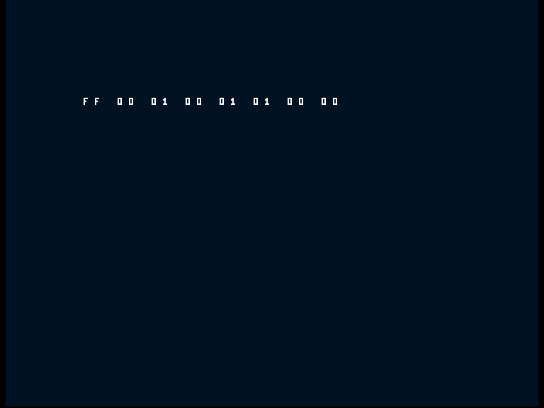Amiga shows the deliberate error row FF 00 01 00 01 01 00 00.