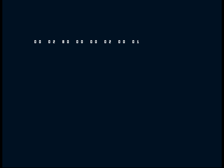 Amiga shows the deliberate fault row 00 02 80 00 00 02 00 01.