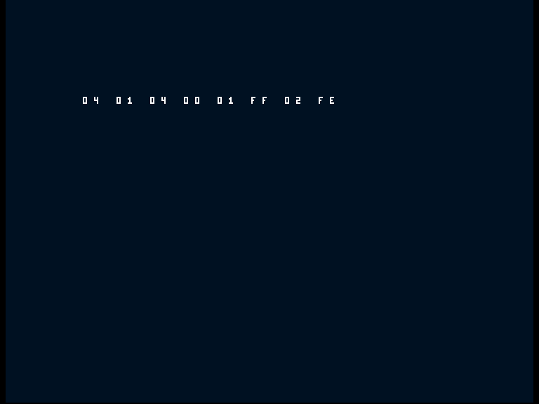 Amiga shows the deliberate error row 04 01 04 00 01 FF 02 FE.