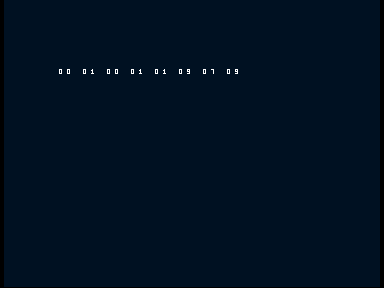 Amiga shows the deliberate error row 00 01 00 01 01 09 07 09.