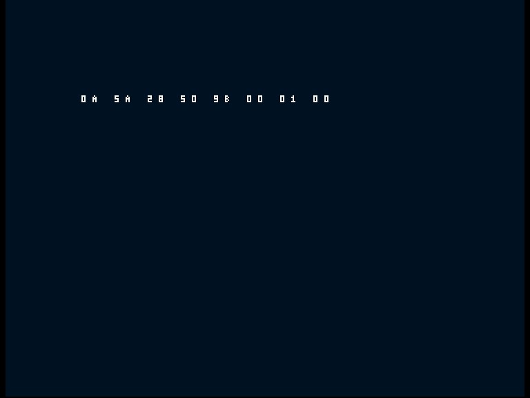 Amiga shows the deliberate fault row 0A 5A 28 50 9B 00 01 00.