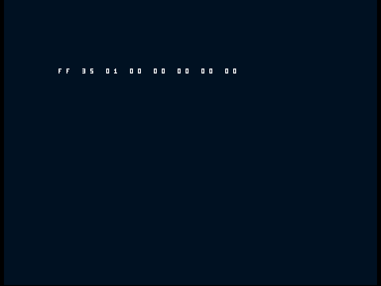 Amiga shows the working diagnostic row FF 35 01 00 00 00 00 00.