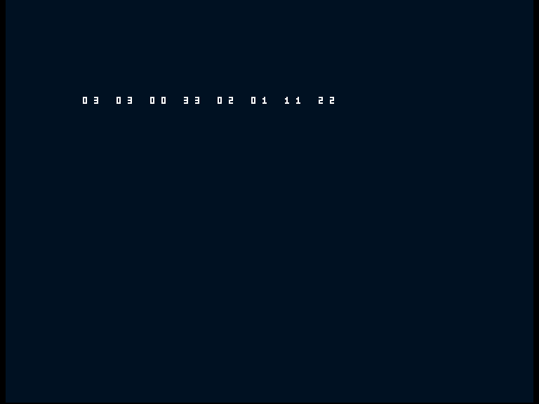Amiga shows the working result 03 03 00 33 02 01 11 22.