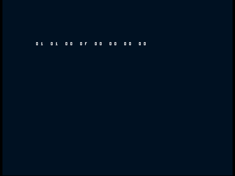 Amiga shows the deliberate error row 01 01 00 0F 00 00 00 00.