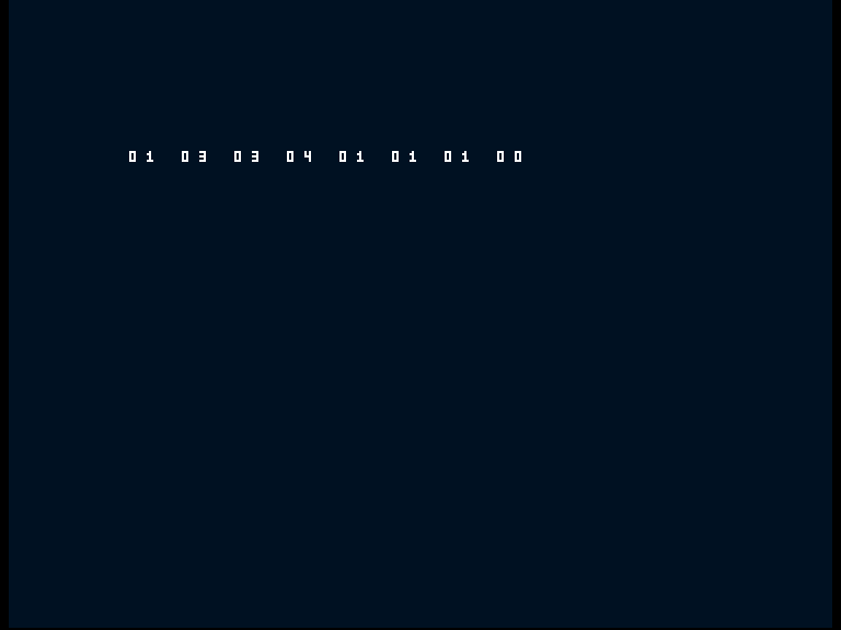Amiga shows the deliberate error row 01 03 03 04 01 01 01 00.