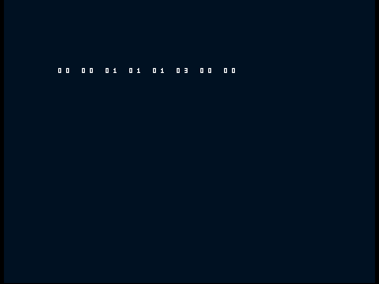 Amiga shows the deliberate error row 00 00 01 01 01 03 00 00.
