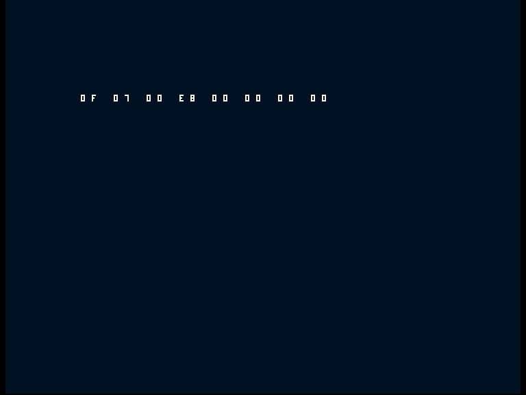 Amiga shows the deliberate error row 0F 07 00 E8 00 00 00 00.